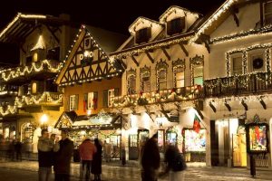 Festive market stalls at night