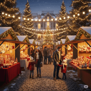 Cozy outdoor Christmas festival scene