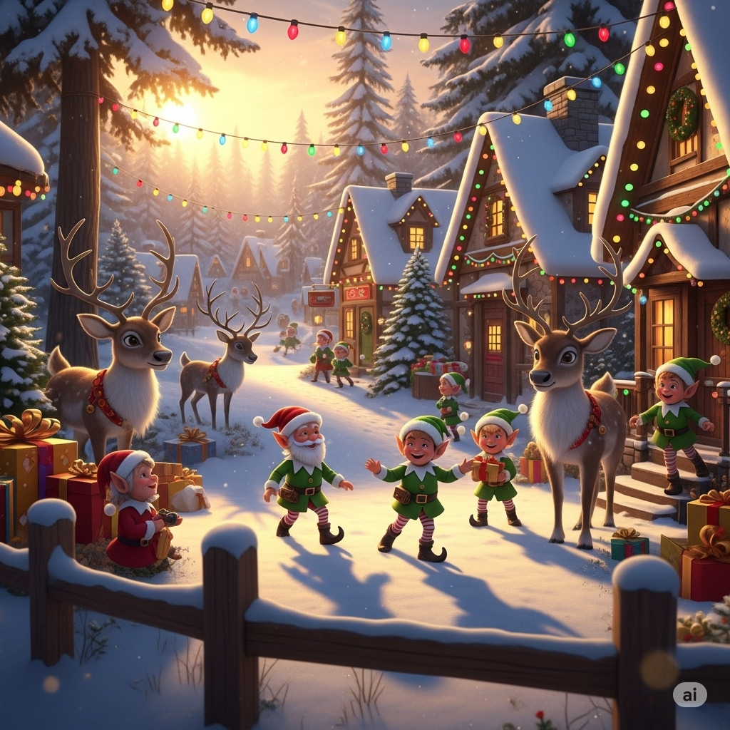 Elves and reindeer at a Santa’s Village