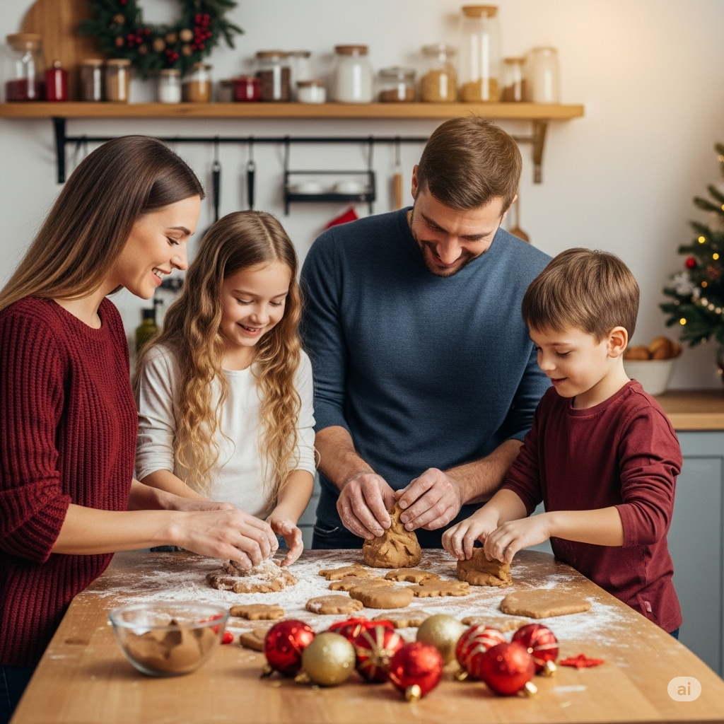 Family baking Christmas cookies